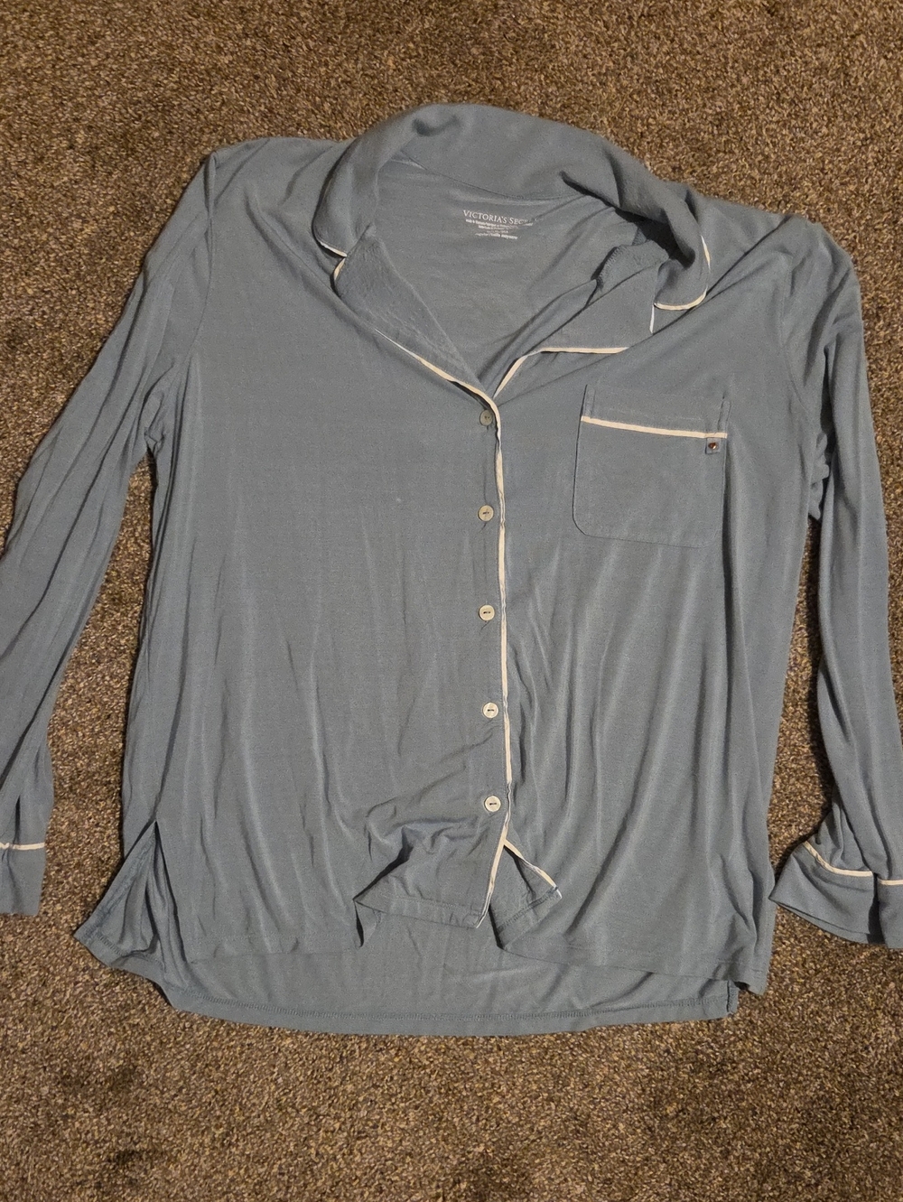 Victoria's Secret Slate Blue Button-Down Pajama Top with Contrast Trim